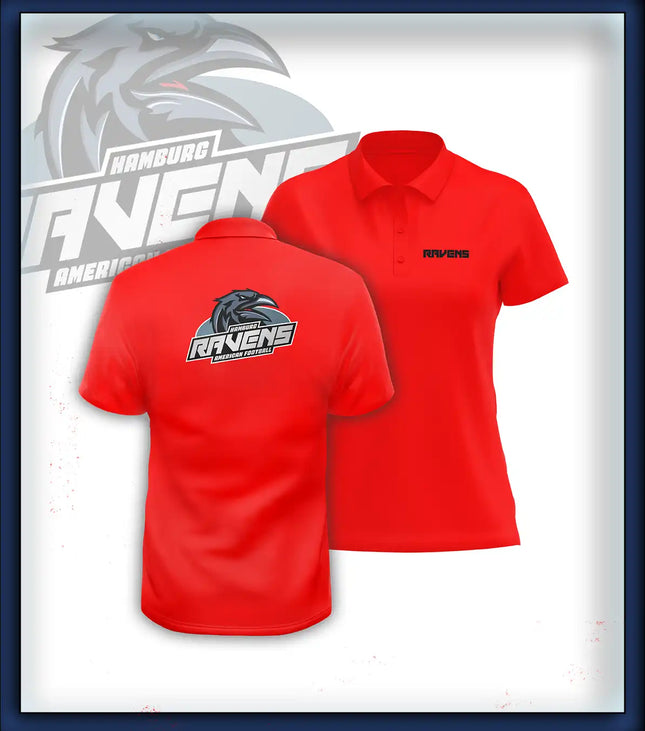 Frau Polo Druck<br>Schriftzug Brust klein und Rücken groß