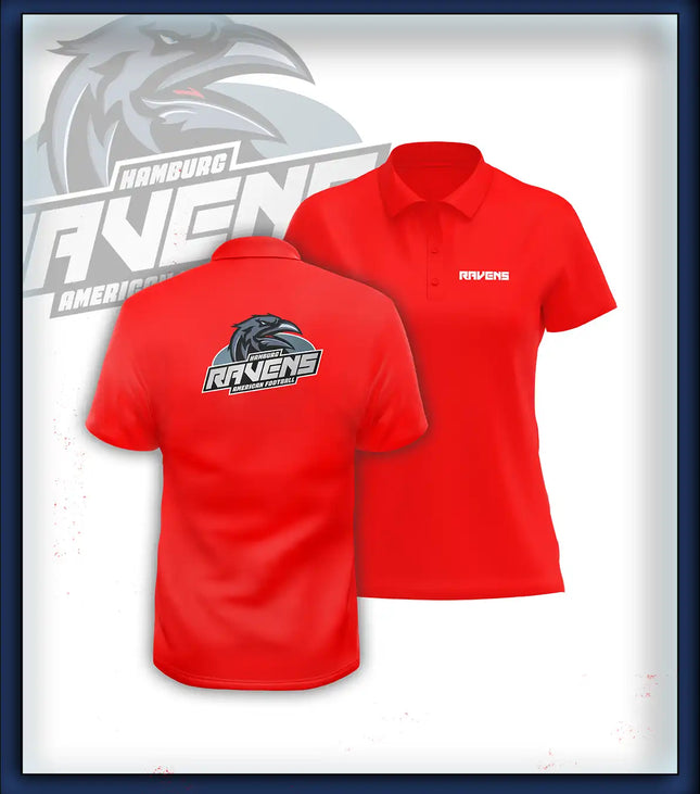 Frau Polo Druck<br>Schriftzug Brust klein und Rücken groß