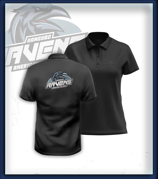 Frau Polo Druck<br>Schriftzug Brust klein und Rücken groß