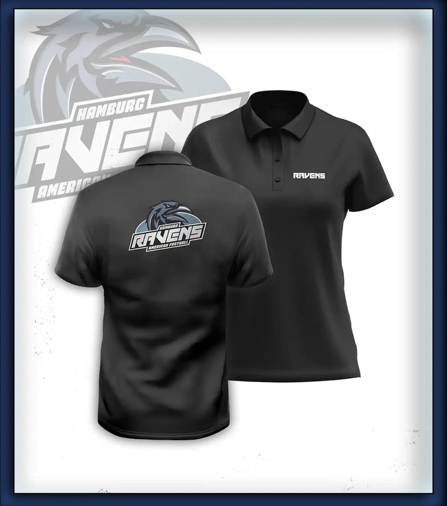 Frau Polo Druck<br>Schriftzug Brust klein und Rücken groß