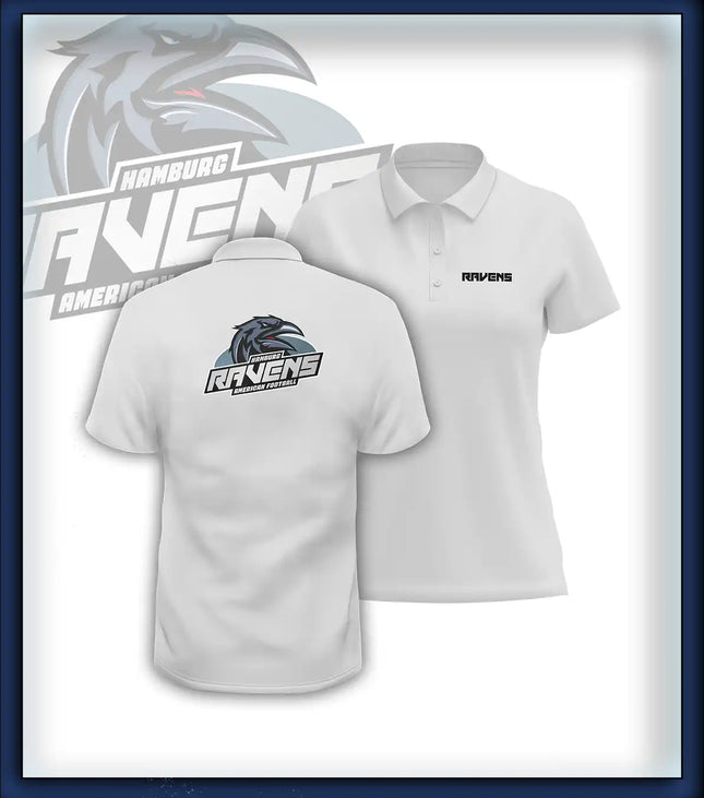 Frau Polo Druck<br>Schriftzug Brust klein und Rücken groß