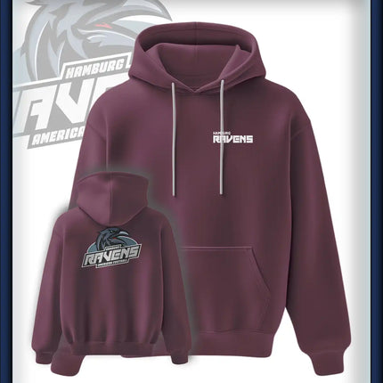 Ravens King Hoodie Druck<br>Schriftzug Brust klein und Rücken groß