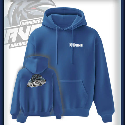 Ravens King Hoodie Druck<br>Schriftzug Brust klein und Rücken groß