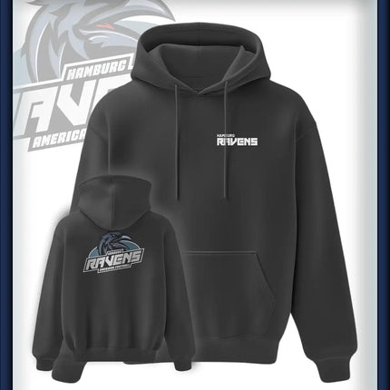 Ravens King Hoodie Druck<br>Schriftzug Brust klein und Rücken groß
