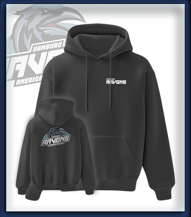 Ravens King Hoodie Druck<br>Schriftzug Brust klein und Rücken groß