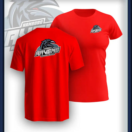 Frau T-Shirt Druck<br>Logo Brust klein und Rücken groß
