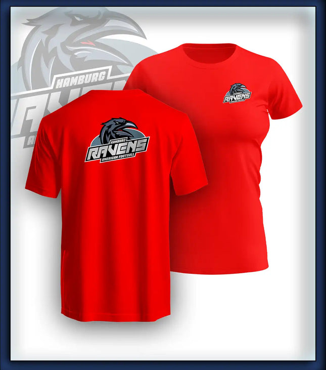 Frau T-Shirt Druck<br>Logo Brust klein und Rücken groß