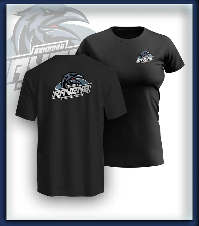 Frau T-Shirt Druck<br>Logo Brust klein und Rücken groß
