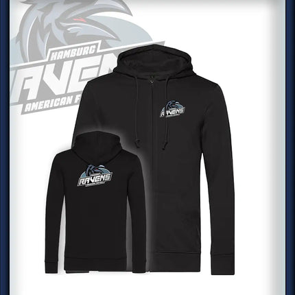 Junior Zipped Hood Druckk<br>Logo Brust klein und Rücken groß