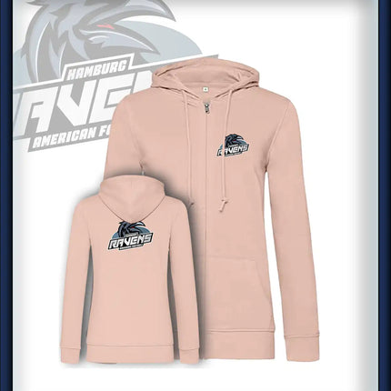 Frau Zipped Jacket Druck<br>Logo Brust klein und Rücken groß