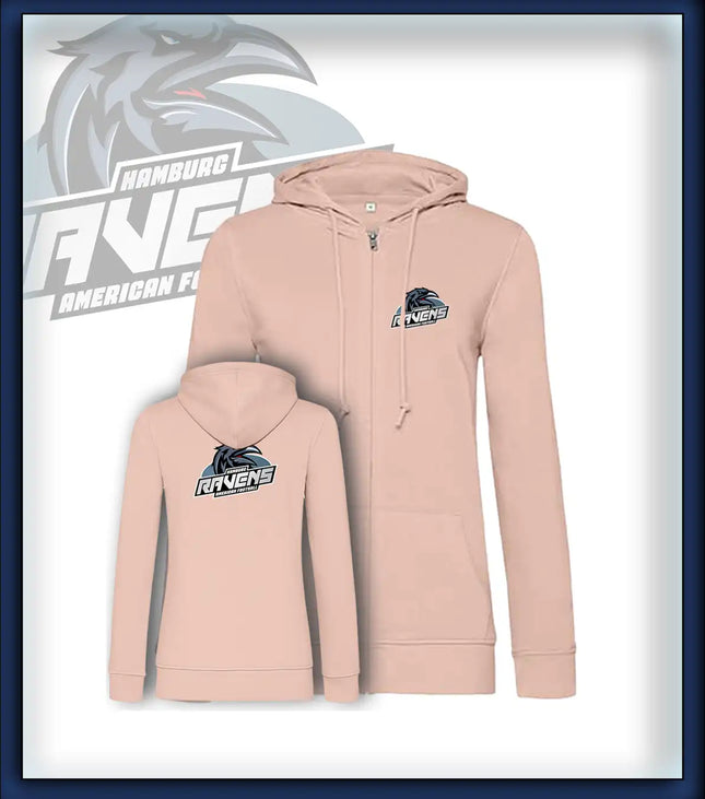 Frau Zipped Jacket Druck<br>Logo Brust klein und Rücken groß